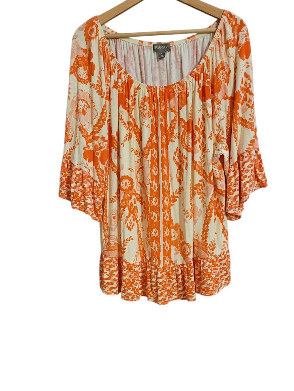 Style & Co Orange Floral Boho Top